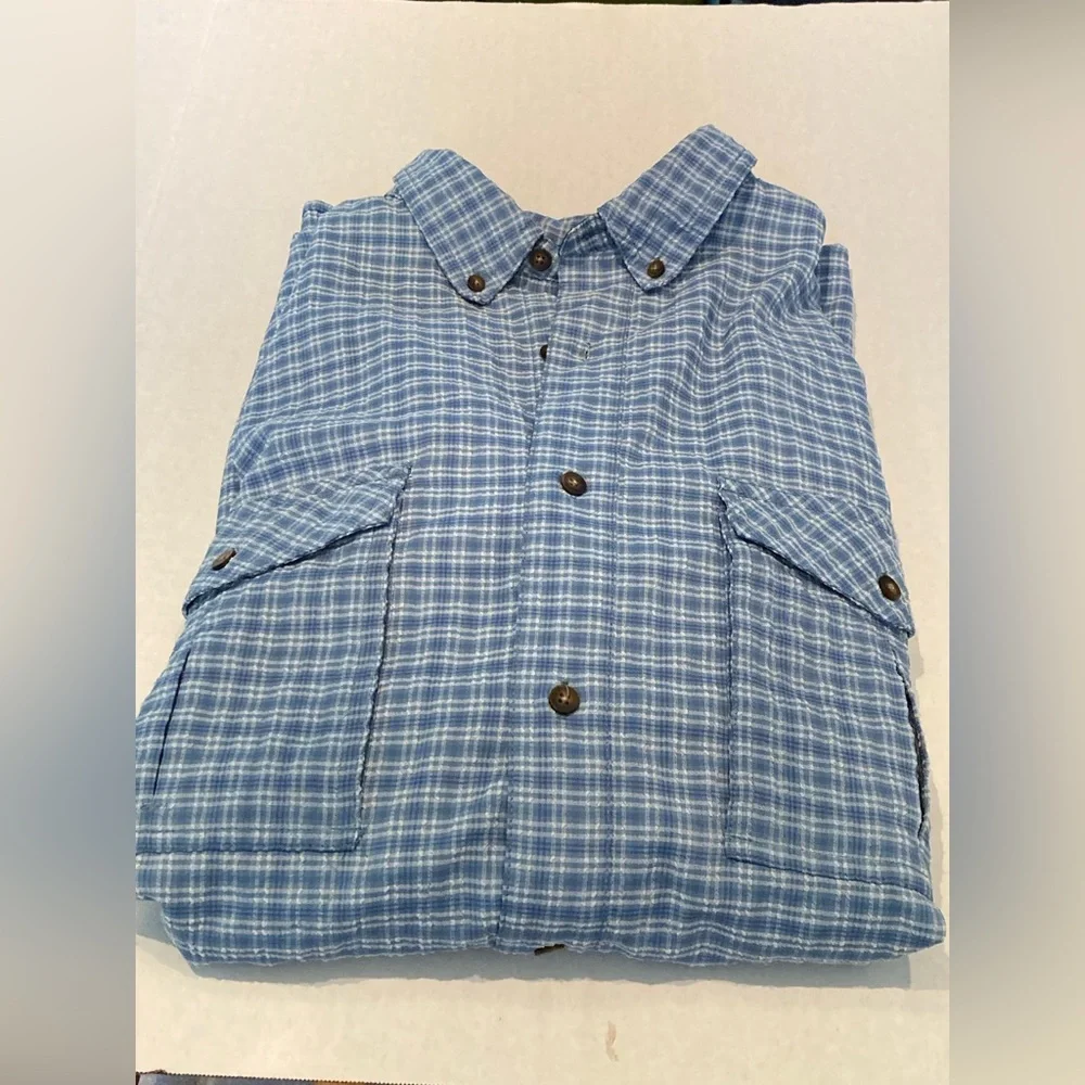 The North Face Men’s Vented Outdoors Plaid Button Down Shirt Light Blue Size XL